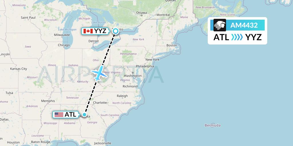 AM4432 Aeromexico Flight Map: Atlanta to Toronto