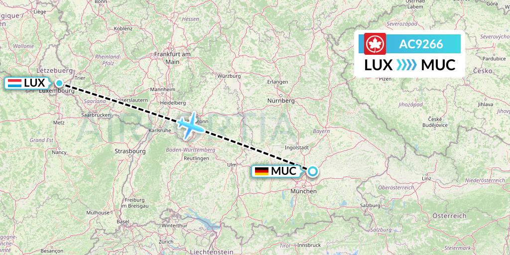 AC9266 Air Canada Flight Map: Luxembourg to Munich