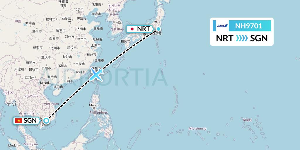 NH9701 All Nippon Airways Flight Map: Tokyo to Ho Chi Minh City