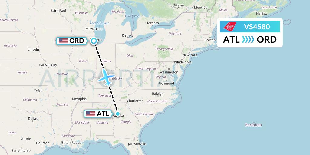 VS4580 Virgin Atlantic Airways Flight Map: Atlanta to Chicago
