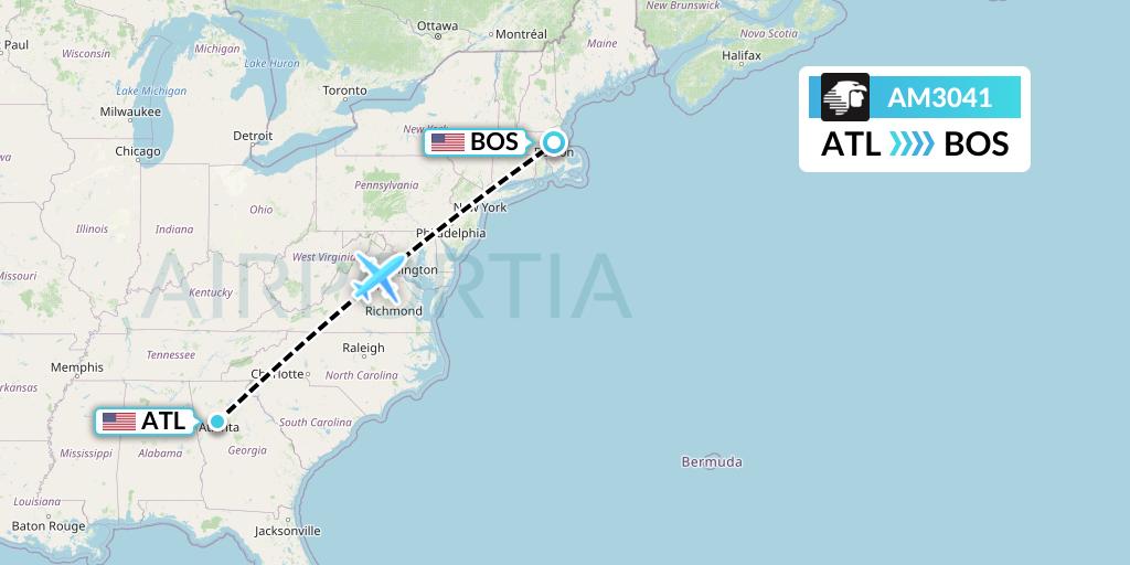 AM3041 Aeromexico Flight Map: Atlanta to Boston