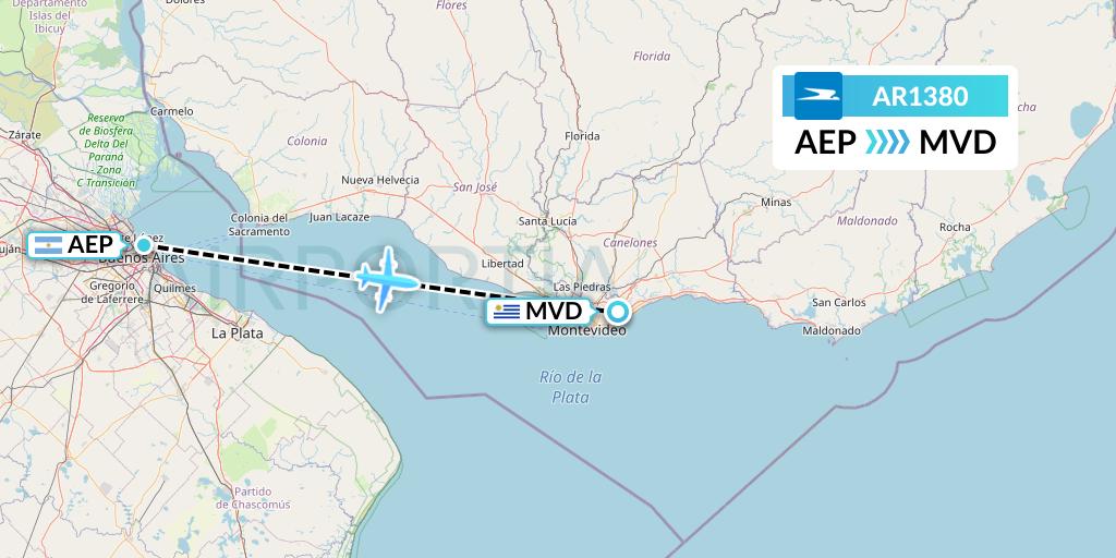 AR1380 Aerolineas Argentinas Flight Map: Buenos Aires to Montevideo
