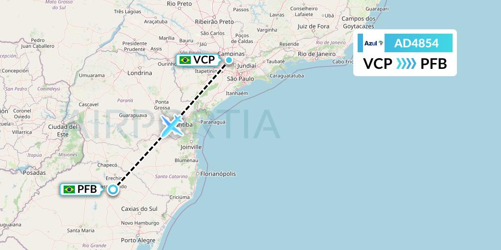AD4854 Azul Brazilian Airlines Flight Map: Campinas to Passo Fundo
