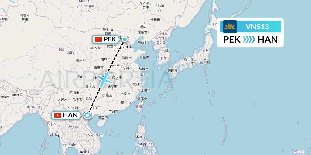 VN513 Vietnam Airlines Flight Map: Beijing to Hanoi