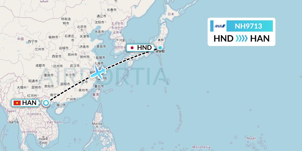NH9713 All Nippon Airways Flight Map: Tokyo to Hanoi
