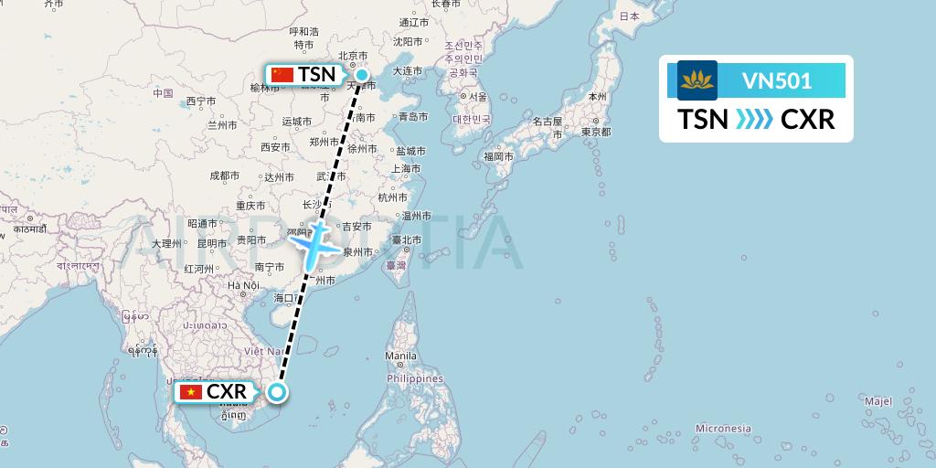 VN501 Vietnam Airlines Flight Map: Tianjin to Nha Trang