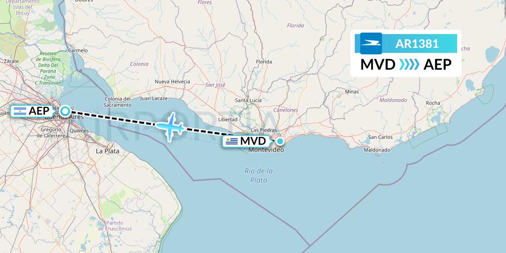 AR1381 Aerolineas Argentinas Flight Map: Montevideo to Buenos Aires