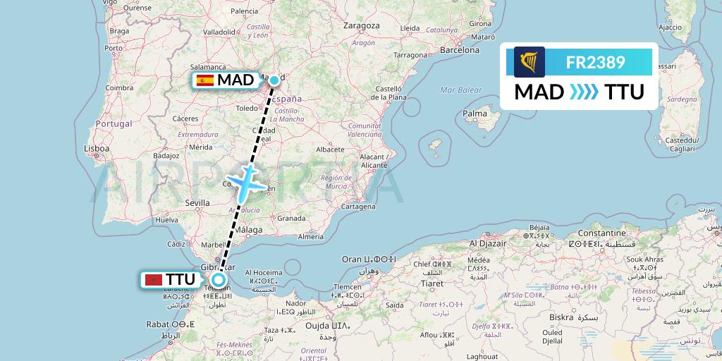FR2389 Ryanair Flight Map: Madrid to Tetuan