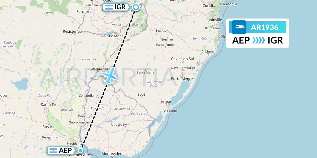 AR1936 Aerolineas Argentinas Flight Map: Buenos Aires to Puerto Iguazu