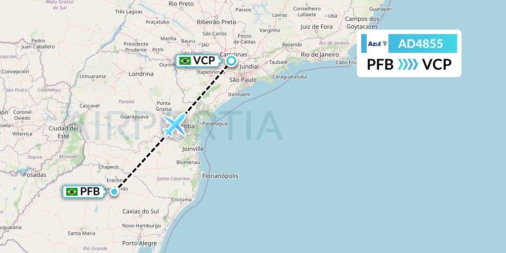 AD4855 Azul Brazilian Airlines Flight Map: Passo Fundo to Campinas