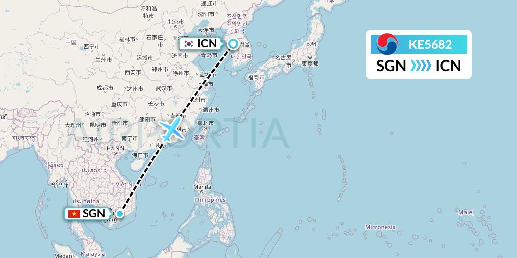 KE5682 Korean Air Flight Map: Ho Chi Minh City to Seoul