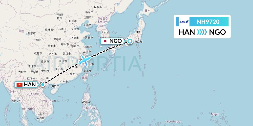 NH9720 All Nippon Airways Flight Map: Hanoi to Nagoya