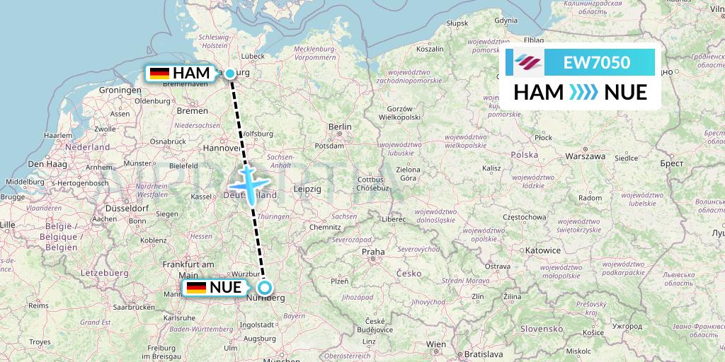 EW7050 Eurowings Flight Map: Hamburg to Nurnberg