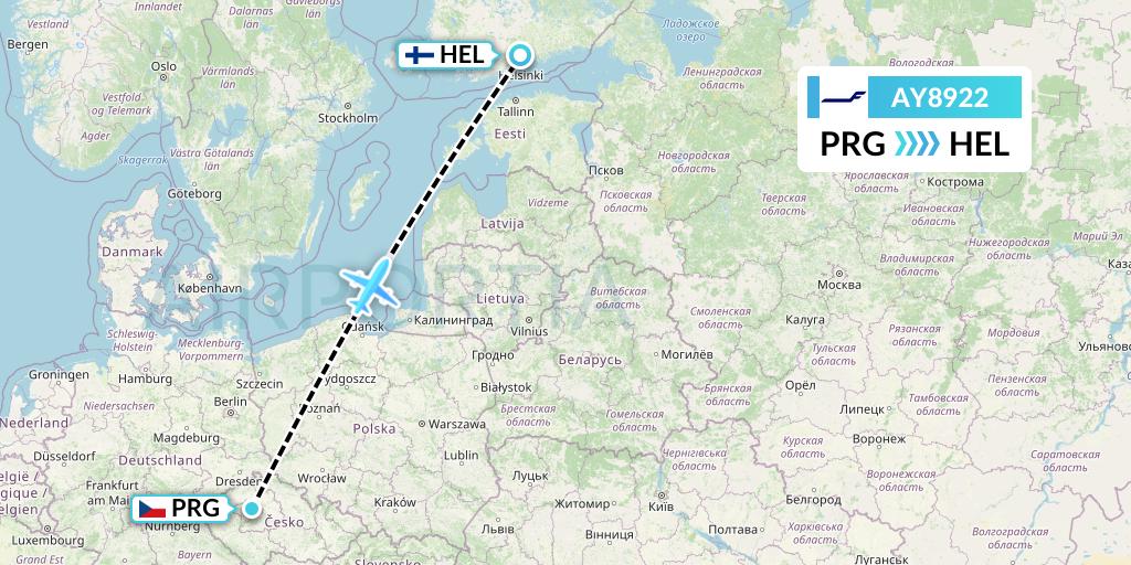 AY8922 Finnair Flight Map: Prague to Helsinki