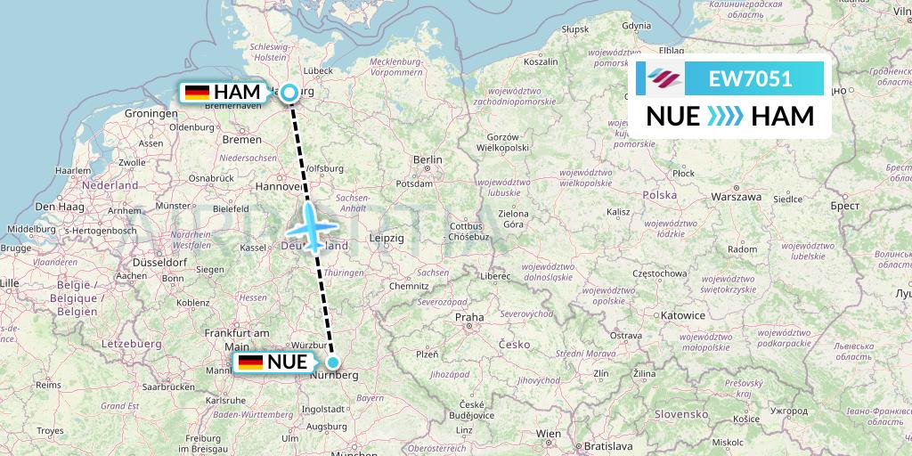 EW7051 Eurowings Flight Map: Nurnberg to Hamburg