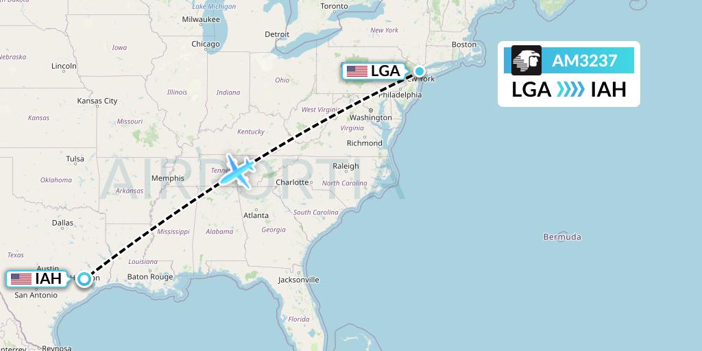 AM3237 Aeromexico Flight Map: New York to Houston