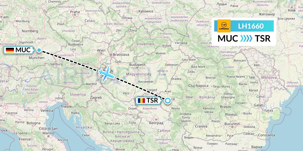 LH1660 Lufthansa Flight Map: Munich to Timisoara