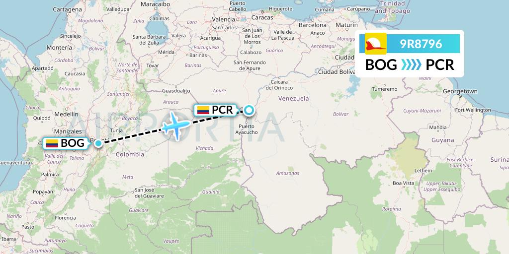 9R8796 Satena Flight Map: Bogota to Puerto Carreno