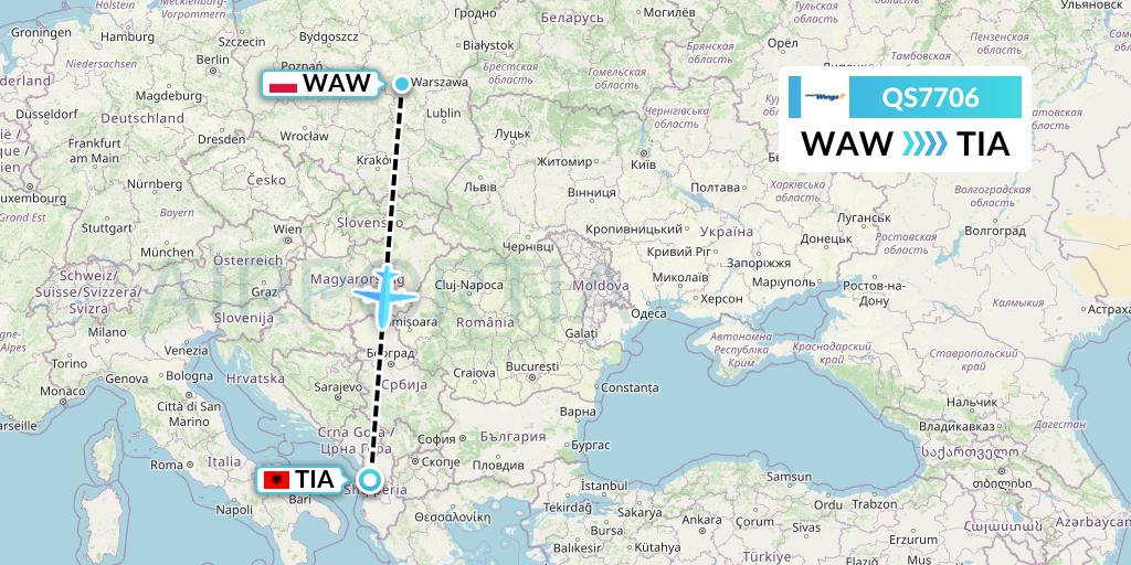 QS7706 Smartwings Flight Map: Warsaw to Tirana