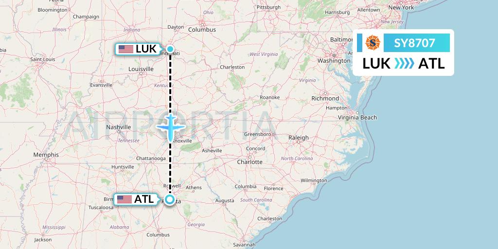 SY8707 Sun Country Airlines Flight Map: Cincinnati to Atlanta
