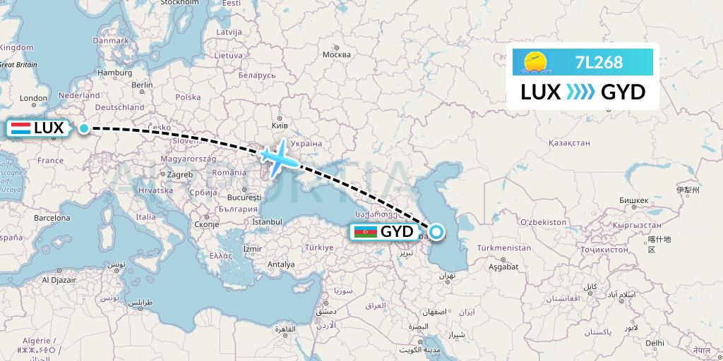7L268 Silk Way West Airlines Flight Map: Luxembourg to Baku