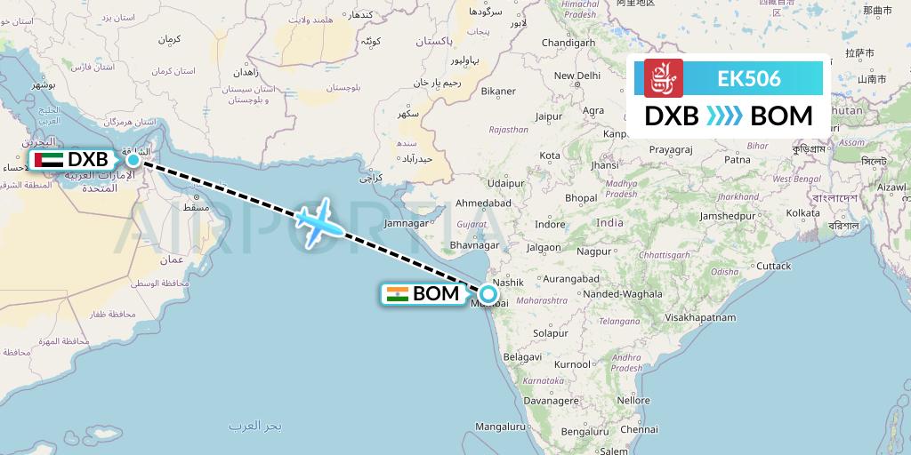 EK506 Emirates Flight Map: Dubai to Mumbai