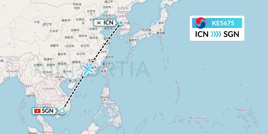KE5675 Korean Air Flight Map: Seoul to Ho Chi Minh City