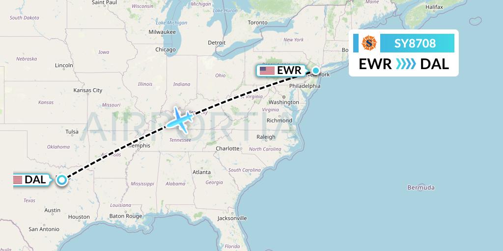 SY8708 Sun Country Airlines Flight Map: New York to Dallas