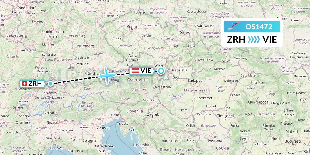 OS1472 Austrian Airlines Flight Map: Zurich to Vienna