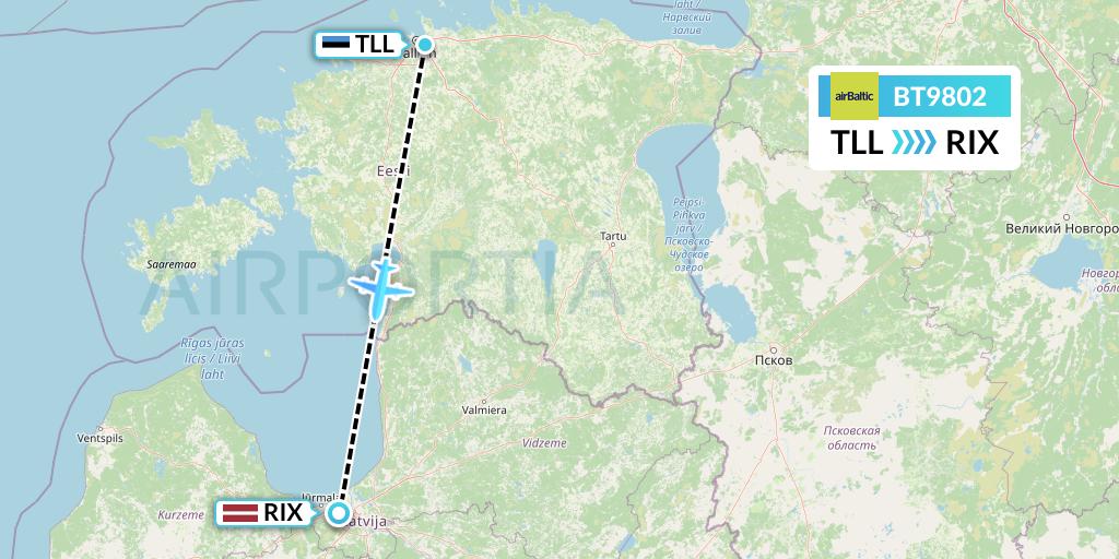 BT9802 Air Baltic Flight Map: Tallinn to Riga
