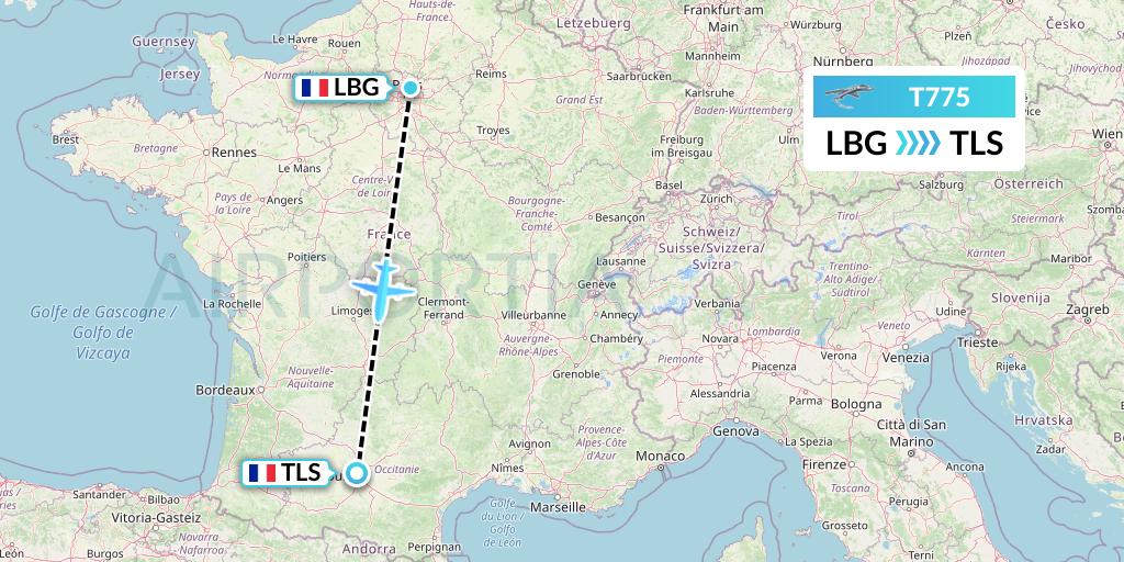 T775 Twin Jet Flight Map: Paris to Toulouse
