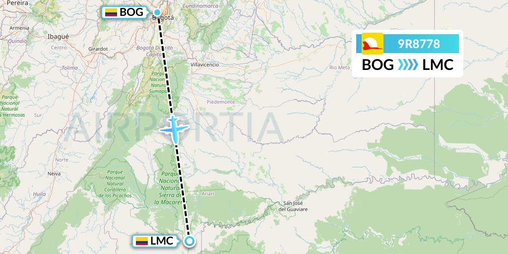 9R8778 Satena Flight Map: Bogota to La Macarena
