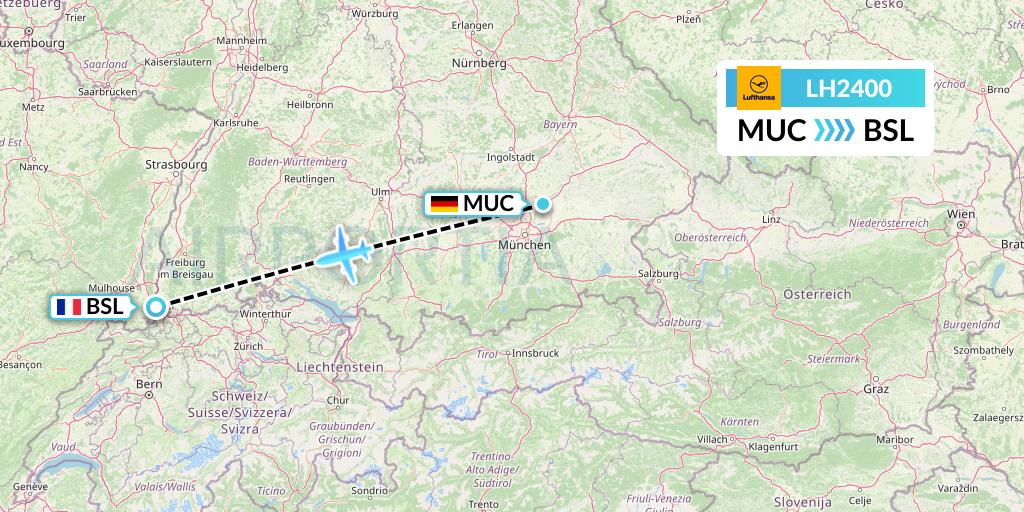 LH2400 Lufthansa Flight Map: Munich to Basel