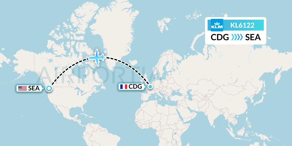 KL6122 KLM Flight Map: Paris to Seattle