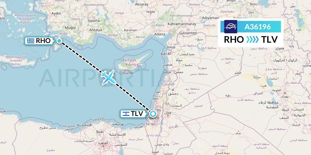 A36196 Aegean Airlines Flight Map: Rhodes to Tel Aviv