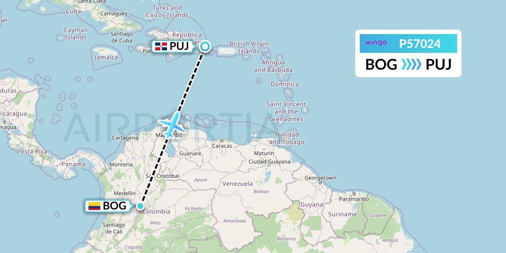 P57024 Copa Airlines Colombia Flight Map: Bogota to Punta Cana