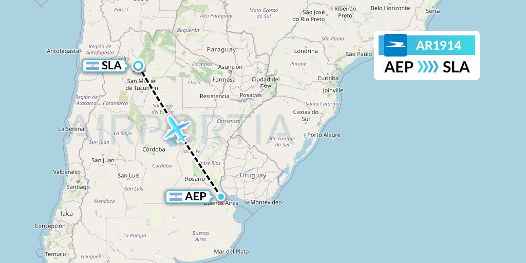 AR1914 Aerolineas Argentinas Flight Map: Buenos Aires to Salta