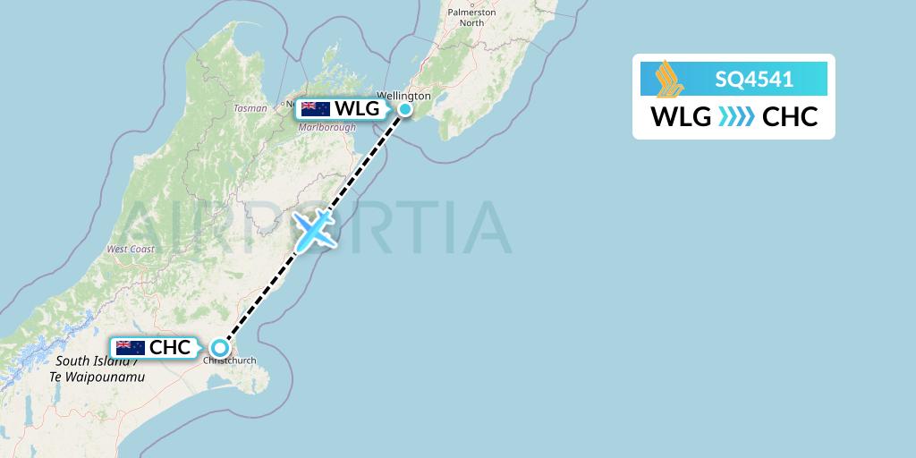 SQ4541 Singapore Airlines Flight Map: Wellington to Christchurch