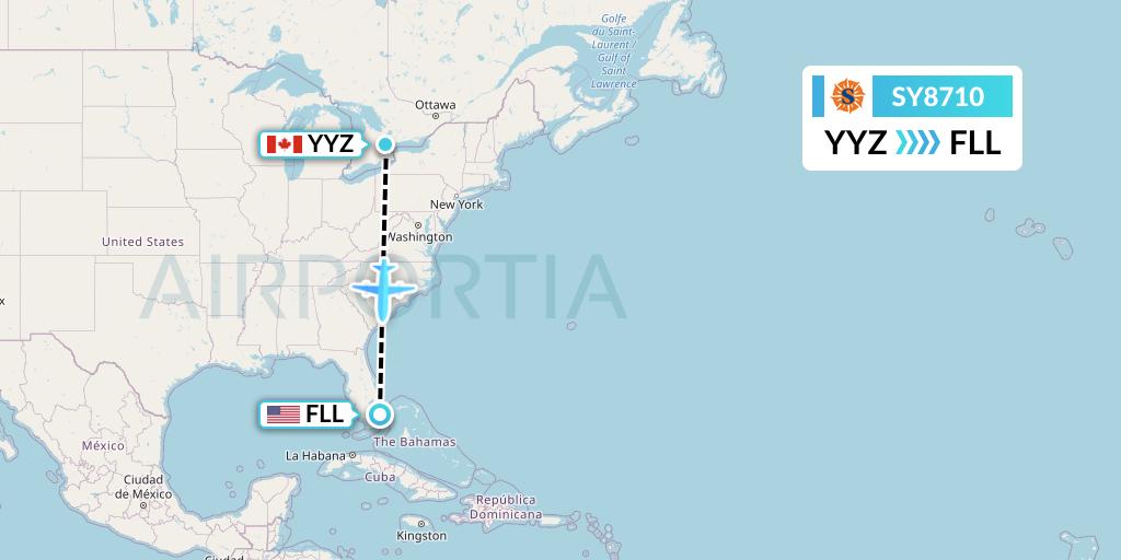 SY8710 Sun Country Airlines Flight Map: Toronto to Fort Lauderdale