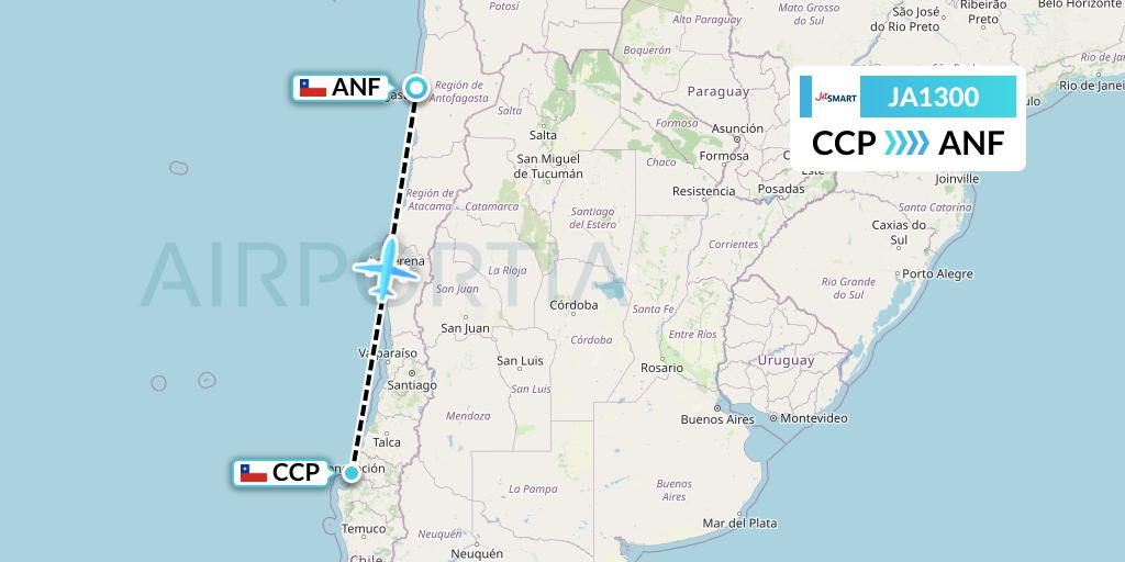 JA1300 JetSMART Flight Map: Concepcion to Antofagasta