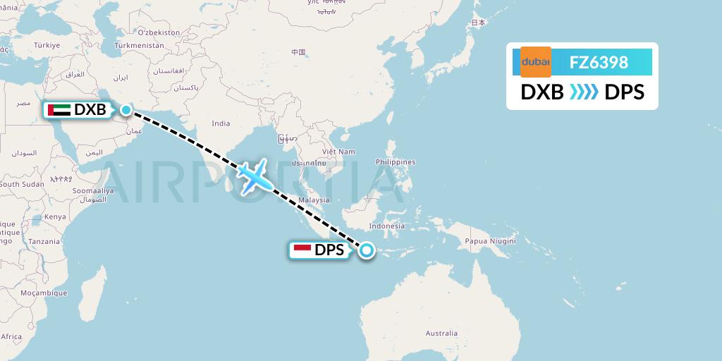 FZ6398 FlyDubai Flight Map: Dubai to Denpasar