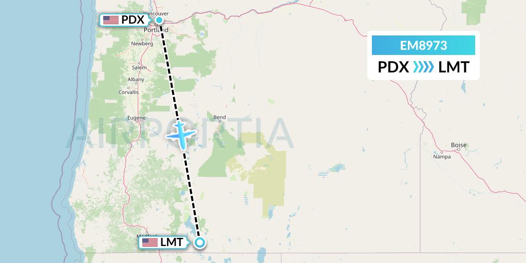 EM8973 Empire Airlines Flight Map: Portland to Klamath Falls