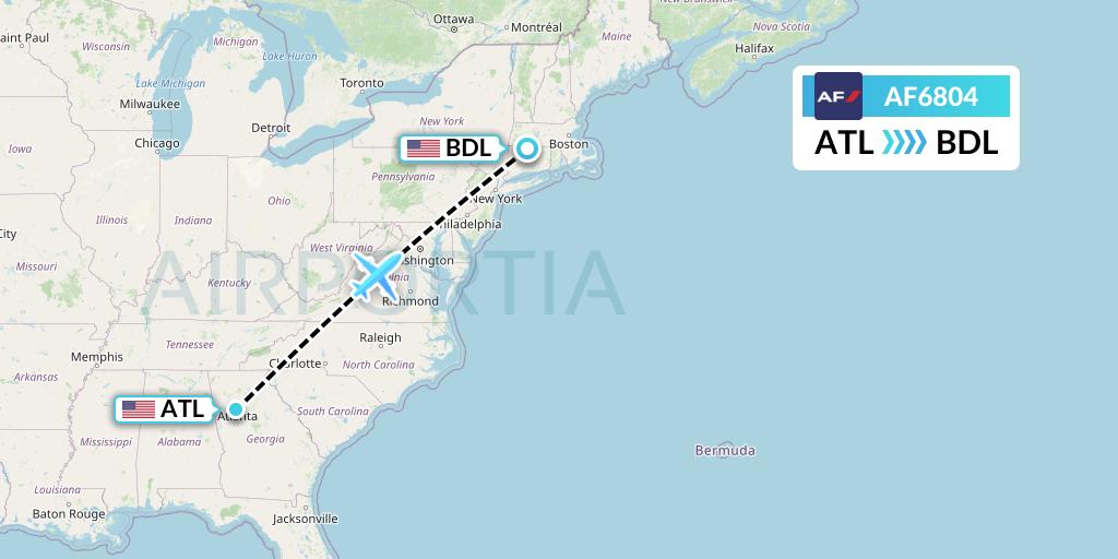 AF6804 Air France Flight Map: Atlanta to Windsor Locks