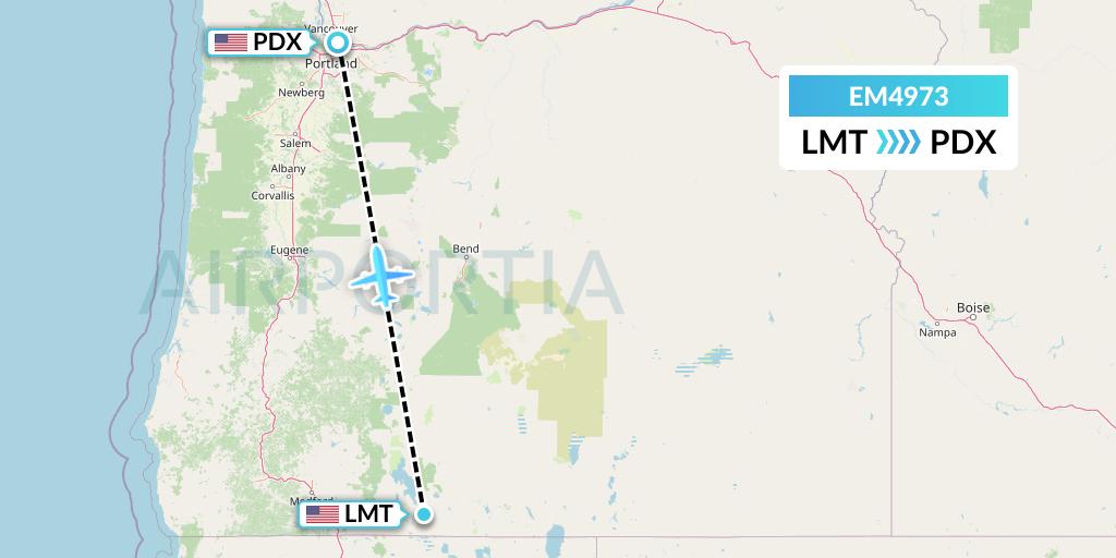 EM4973 Empire Airlines Flight Map: Klamath Falls to Portland