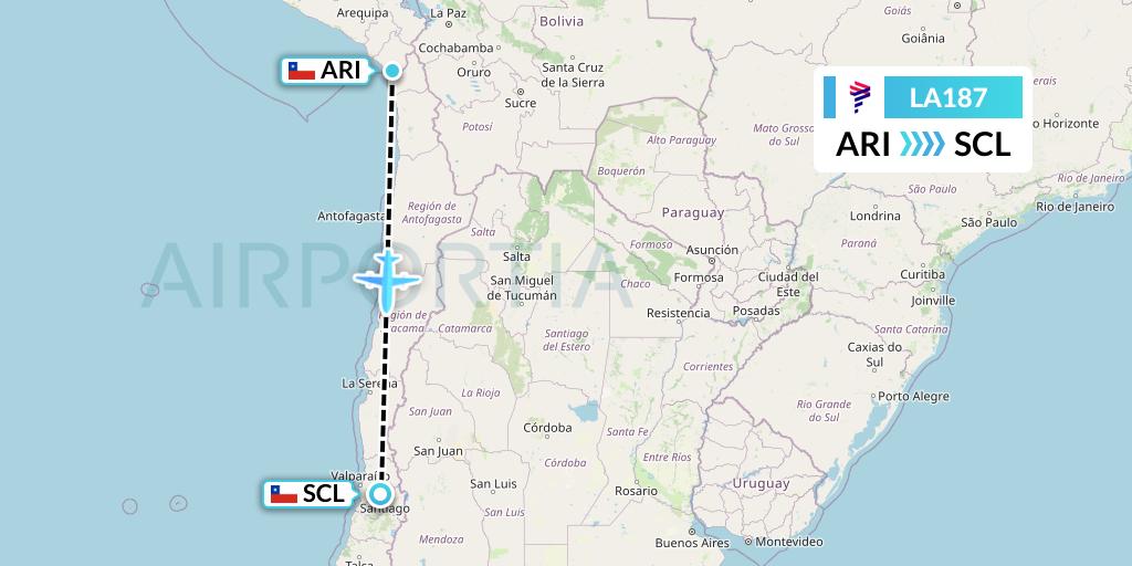 LA187 LAN Airlines Flight Map: Arica to Santiago