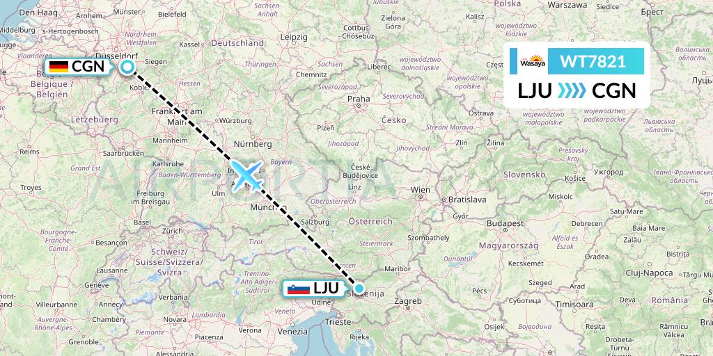 WT7821 Swiftair Flight Map: Ljubljana to Cologne
