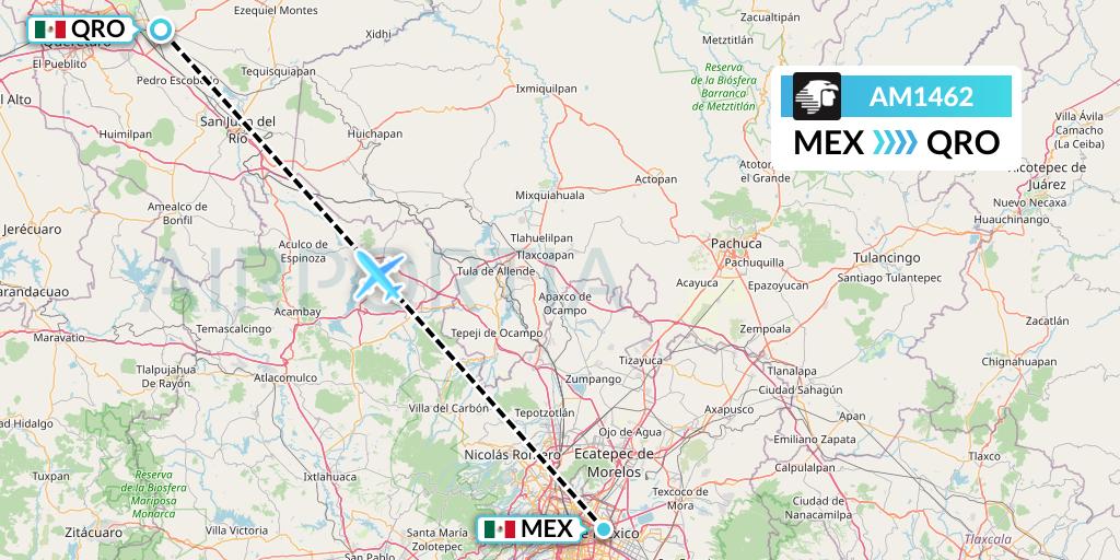 AM1462 Aeromexico Flight Map: Mexico City to Queretaro