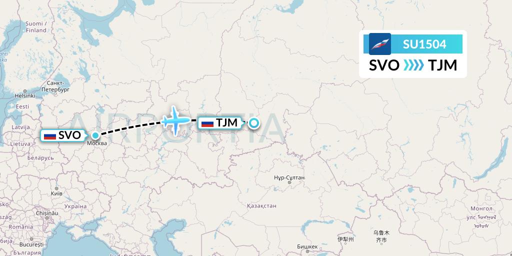 SU1504 Aeroflot Flight Map: Moscow to Tyumen