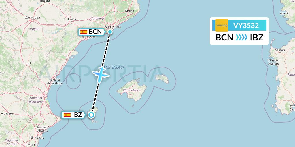 VY3532 Vueling Flight Map: Barcelona to Ibiza