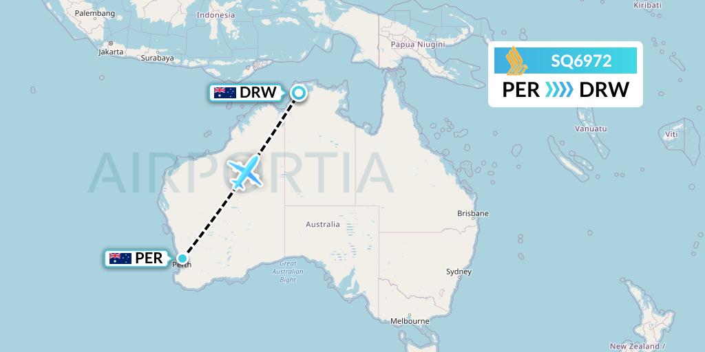 SQ6972 Singapore Airlines Flight Map: Perth to Darwin